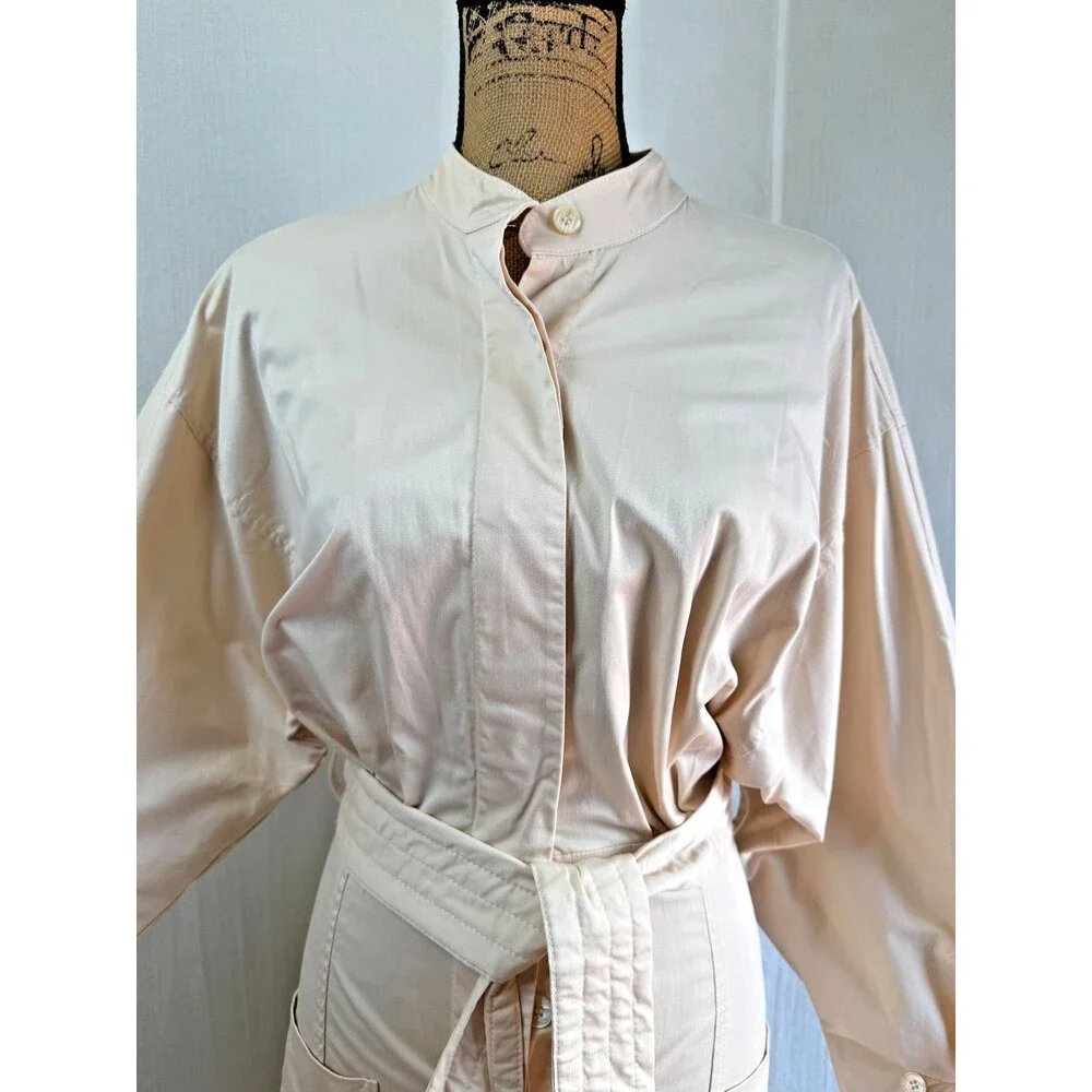Zara Blush Cotton Oversized Midi Dolman Sleeve Belted Shirt Dress Sz S